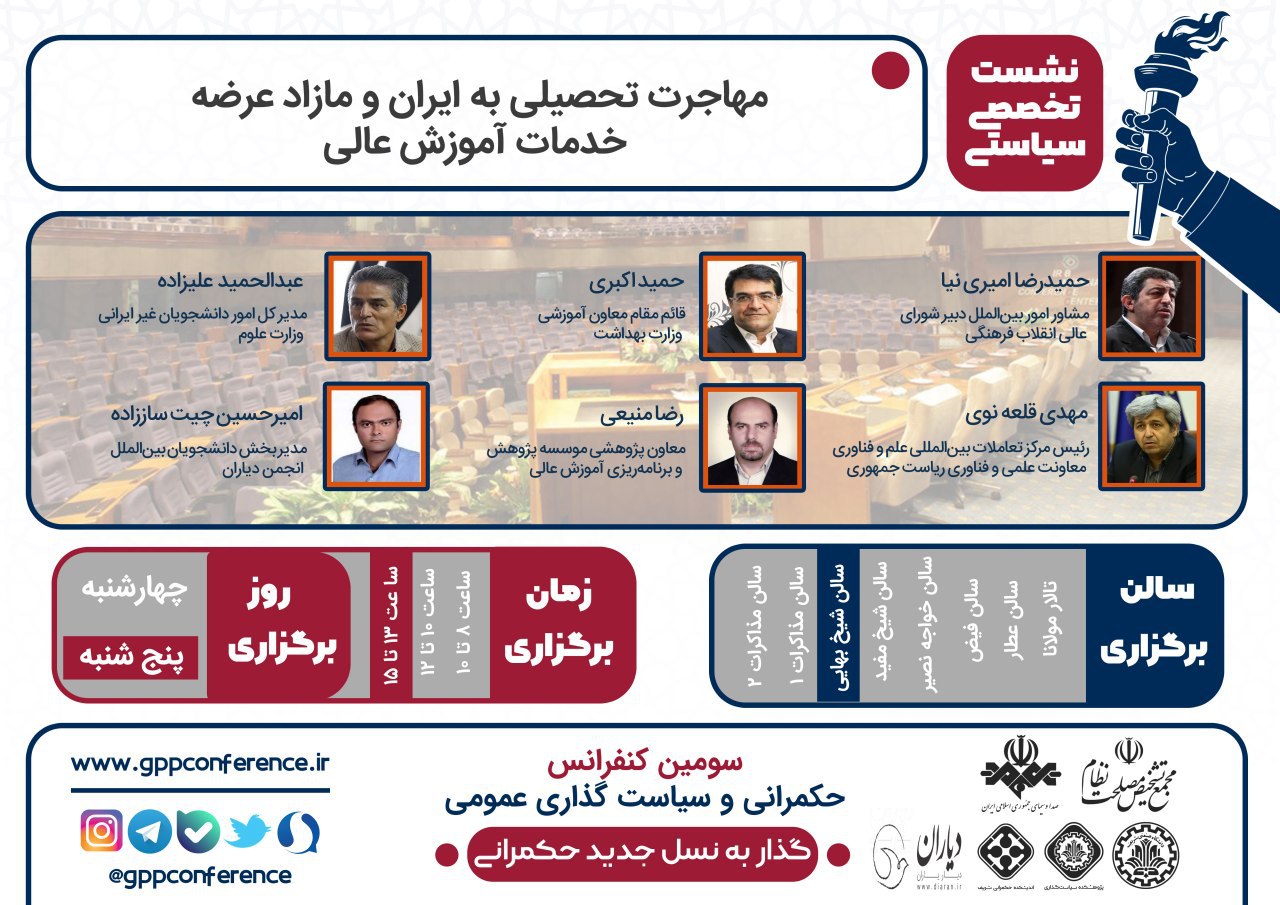 نشست مهاجرت تحصیلی به ایران و مازاد عرضه خدمات آموزش عالی در سومین کنفرانس حکمرانی و سیاست گذاری عمومی